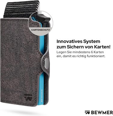 BEWMER Преміум картхолдер для кредитних карток | Смарт-портмоне для жінок та чоловіків з RFID захистом від копіювання | Шкіряне картхолдер-гаманець сірого кольору
