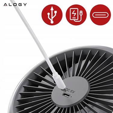 Настільний вентилятор Alogy — портативний обертовий вітряк (настільний/настінний), сріблястий/сірий