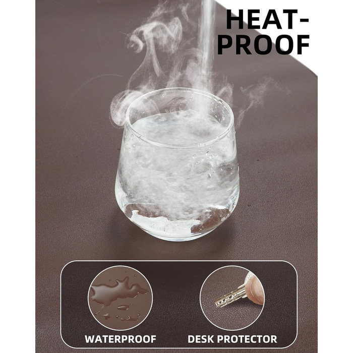 Офісний килимок для миші та столу зі шкіри, 90x43 см / 141x61 см (кава). Захист столу, підкладка для ноутбука для офісу та дому