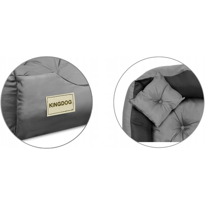 KingDog Microfiber Dog and Cat Bed with Two Cushions, Dog Cushion, Dog Basket, Pet Bed, Washable, Waterproof Material (Inner Dimensions: 40x30cm / Outer Dimensions: 55x45cm, Grey/Black)