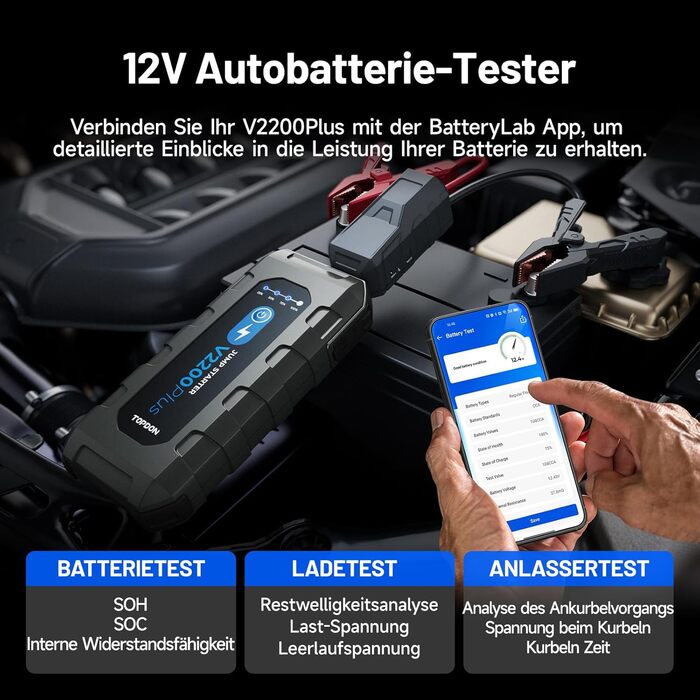 Powerbank TOPDON JS3000 для запуску двигуна, 24000mAh, 2200A, для бензинових (9.0L) та дизельних (7.0L) двигунів, з EVA-чохлом