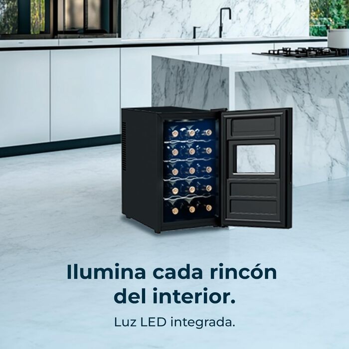 Cecotec Bolero GrandSommelier 830 CoolWood Wine Refrigerator, Thermoelectric, Quiet and High Performance, Adjustable Temperature: 8-18ºC, Touch Control Panel, Displays, Eco-friendly. (15 Bottles, Black)