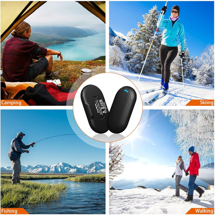 Електричний нагрівач для рук, перезарядна пара з 6000mAh, кишеньковий нагрівач з USB-кабелем, 3 режими нагріву, 20 годин тепла, акумуляторний кишеньковий нагрівач для активного відпочинку взимку, чорний