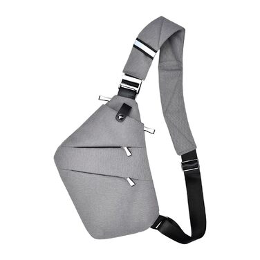 Сумка на груди Fibrdoo, антикрадіжна, через плече, чоловіча/жіноча, сіра, для подорожей, спорту та активного відпочинку