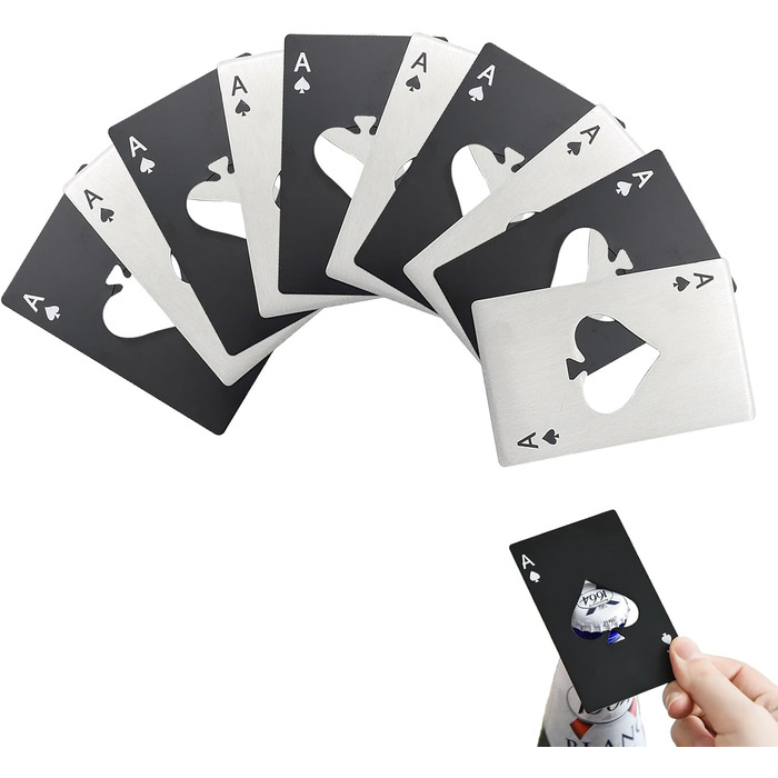 Lxoraziy 10-Piece Bottle Opener Set, Stainless Steel Spade Ace Playing Card Bottle Opener, Creative Beer Bottle Opener, Credit Card Size, Silver & Black