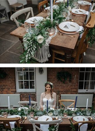 DÉCOCO Macrame Table Runner, Hand-Woven Boho Wedding Table Decoration Bedspread Blanket, 35 cm x 240 cm