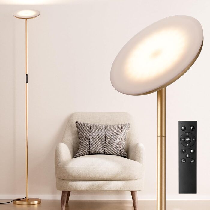 LED торшер PreeOtti для вітальні з димуванням, стельовий світильник LED з дистанційним керуванням та сенсорним, 36W, 3 колірні температури, регулювання, чорний (B-gold)