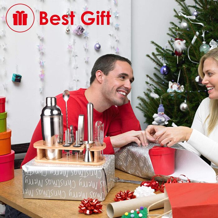 Набір шейкер для коктейлів Esmula 750 мл, 12 предметів, нержавіюча сталь, професійний барменський набір, комплект для приготування мартіні, стильний барний інструмент для дому, з книгою рецептів коктейлів (сріблястий)