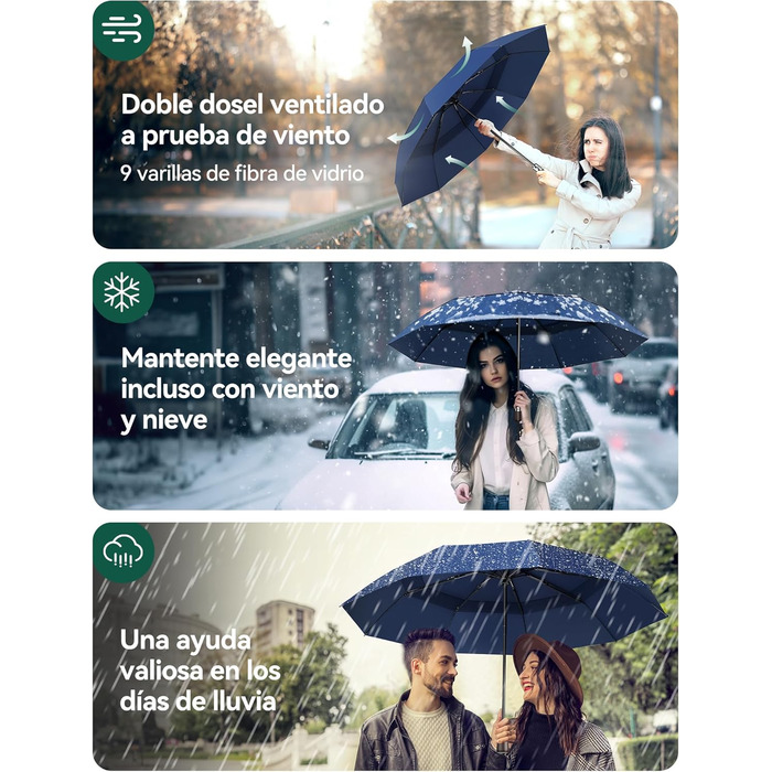 TECKNET Автоматичний парасолька, стійкий до вітру, легкий у використанні, синій