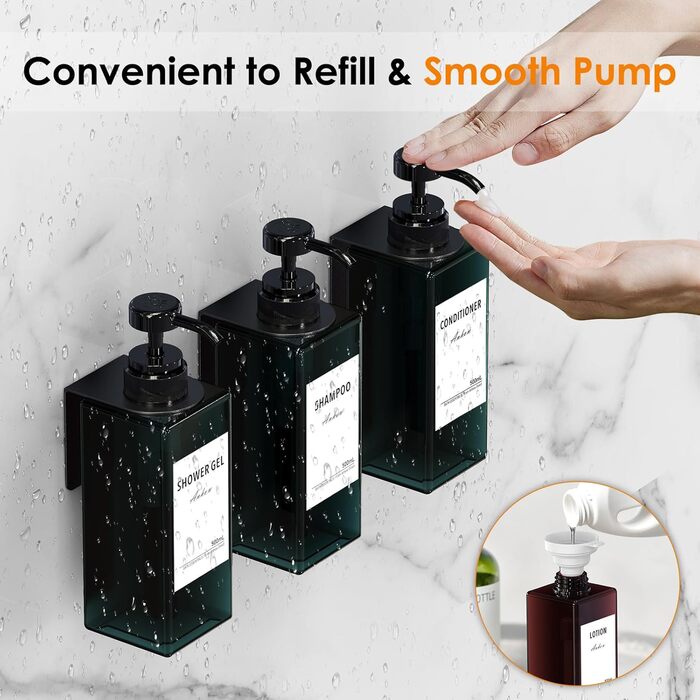 Дозатор мила Anhow 3er PETG для стін, набір з 3 шт. Без свердління, пластиковий диспенсер для кухні/ванної кімнати, 500 мл, блакитний