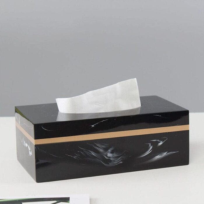Baoblaze Rectangular Tissue Box Cover Holder Marble Pattern Cosmetic Tissue Storage Holder Decoration Paper Stand Napkin Box Paper Towel Dispenser for Bedroom Kitchen Bathroom Office - Black Gold