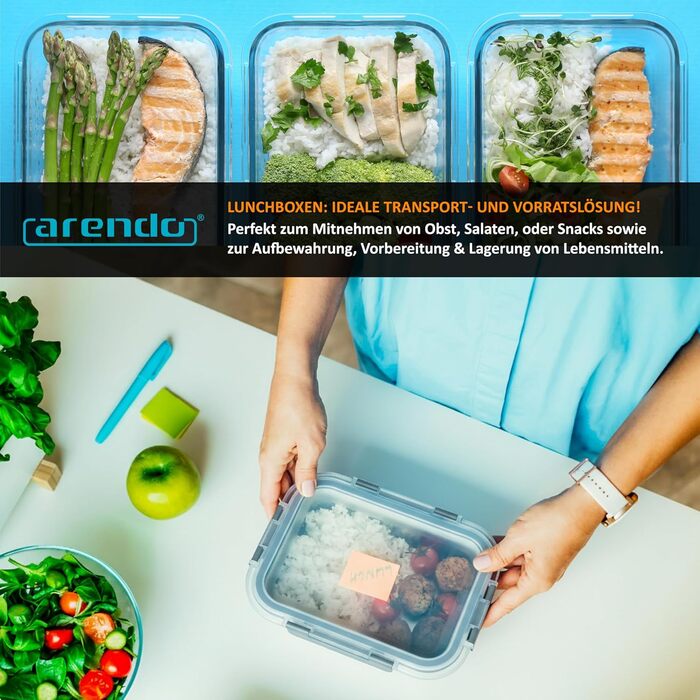 Контейнери для зберігання продуктів Arendo Glas, 5 шт. 1000 мл, герметичні, для мікрохвильовки, духовки, морозильника, посудомийки - Lunchbox