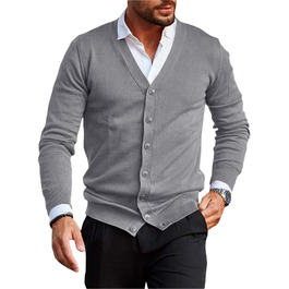 Чоловічий в'язаний кардиган Runcati без коміра V-подібний виріз, легка перехідна куртка сірого кольору, розмір M