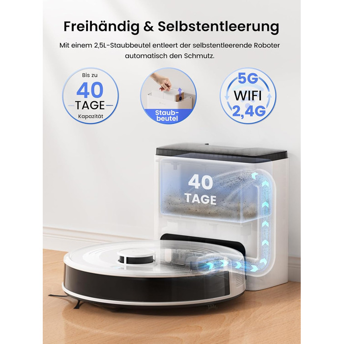 Робот-пилосос LEFANT M2Plus з функцією миття, 6000Pa, LiDAR-навігація, самоочищення, для видалення шерсті тварин, білий