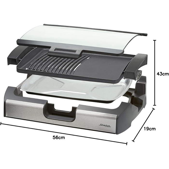 Steba VG 200 Single Tabletop Grill with Glass Lid - 2200W Electric Grill with Hot Zone & Grill Patterned Aluminum Plate