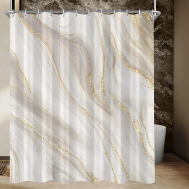 Штора для ванної кімнати 180x200 см з антигрибковим покриттям, водовідштовхувальна, поліестер, з кільцями (Phnom Penh Сірий мармур)