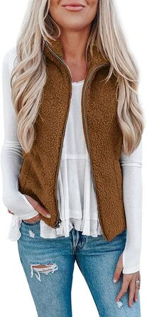 Жіноча жилетка Rapbin з флісу Teddy, тепла безрукавка на осінь/зиму, м'яка плюшева жилетка, повсякденний однотонний верхній одяг (XL, Коричневий)