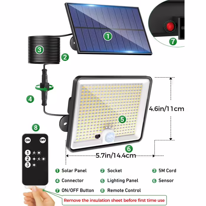 LOTMOS 2 Pack Solar Lights for Outdoor with Motion Sensor, 342 LED Outdoor Light Solar IP65 Waterproof Solar Spotlight 3 Modes with Remote Control, Solar Lamp Outdoor for Garden Garage Exterior (Cold White, 4 Pack)