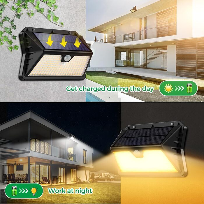 Solar Lights for Outdoors with Motion Sensor, Pack of 185 LED 3 Modes Solar Lights for Outdoors IP65 Waterproof, LED Outdoor Wall Lights for Wall Light, Garden, Yard, Garage, House Doors (Cool White) (Warm White, 2 Pieces)