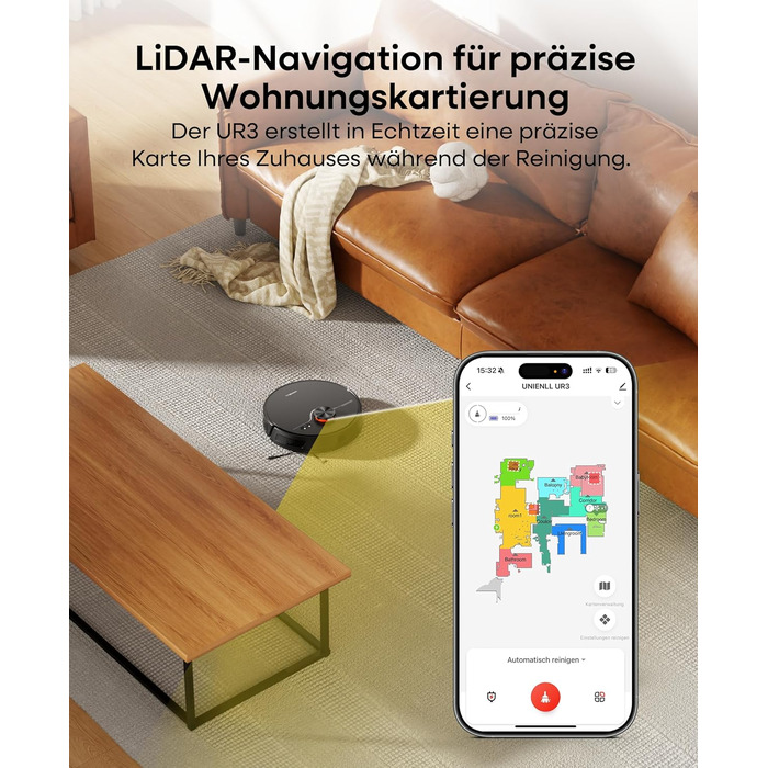 Робот-пилосос з функцією миття 7000Pa, з базою самостійної очистки 3.5L, час роботи 180 хв, LiDAR навігація, для прибирання шерсті тварин, килимів та твердих підлог, керування через додаток, чорний