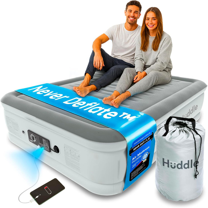 Huddle® Розкішна надувна ліжко з технологією Dual-Pump SlumberGuard™ | З вбудованим насосом | Для комфортного сну (подвійний розмір)