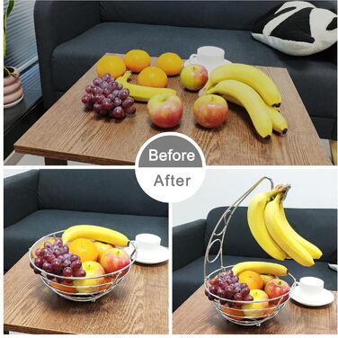 Металева фруктова корзина Exzact з тримачем для бананів, 41 см, срібляний хром