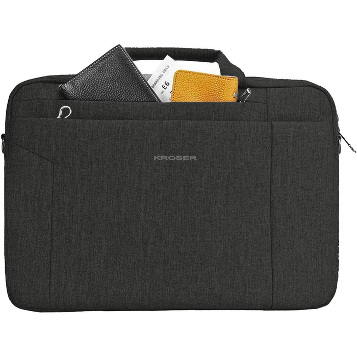 KROSER Laptop Bag 15.6 Inch Laptop Bag Briefcase Tablet Bag Shoulder Bag Crossbody Bag Water-Resistant Satchel Business Laptop Bag for Women and Men - Black MEHRWEG