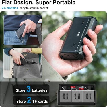 Зарядний пристрій для GoPro Hero 12/11/10/9 від Telesin: 3 слоти, 2 слоти TF-картки, портативний, з індикатором заряду