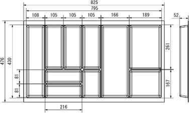 Вставка для столових приборів Orga-Box Junker Slim 825x476 мм, лавовий сірий з перловою структурою, для кухонних ящиків 90 см, сумісна з SO SLIM