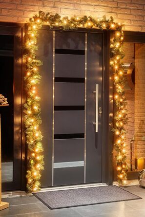 Декоративна гірлянда з LED-підсвічуванням 5 метрів, 80 LED, розширювана, на батарейках, з таймером, шнур 10 метрів, для дому та саду, штучна, тепле біле світло