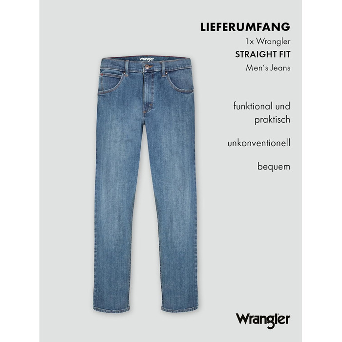 Джинси чоловічі Wrangler Straight Regular Fit, середньої посадки, синьо-чорні, розмір W30-W44 / 32W-36L, Mid Stone