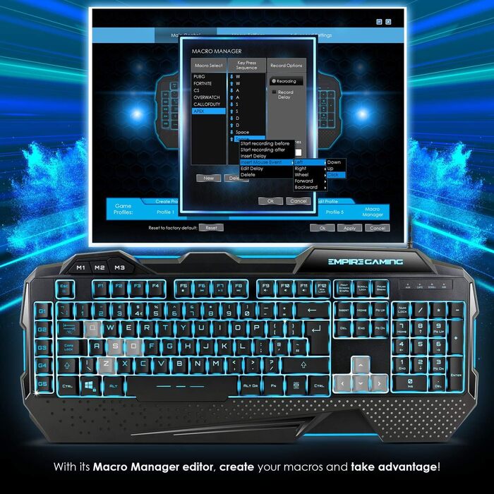 Набір для геймінгу EMPIRE GAMING Hellhounds: Клавіатура, миша, килимок для миші - програмування через ПЗ, RGB підсвічування, 7200 DPI, сумісність з Windows