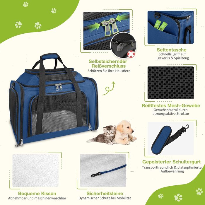 Транспортна сумка для кота, переноска для кота та собаки, переноска для тварин, складана переноска для домашніх тварин зі шлейкою, переноска для тварин (Блакитна, L)