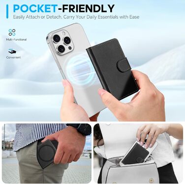 SHIELDON Genuine Leather Magnetic Wallet Case with iPhone 16 Pro/Pro Max/Plus/15/14/13/12 Series, Compatible with MagSafe Wallet, [Removable] [6 Card Slots] [RFID Blocker] [ID Window] - Retro Black