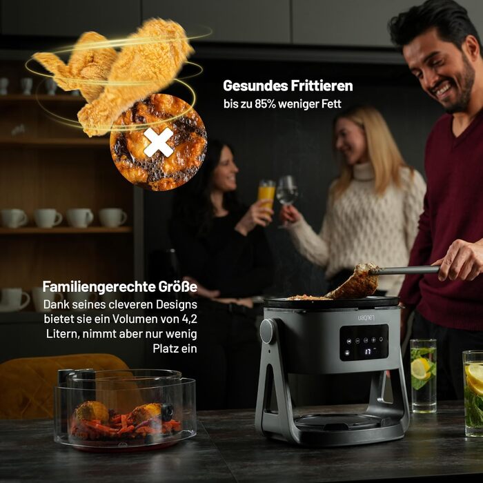 Аерофритюрниця Lauben Glass&Grill 3в1, 5,5 л, скляний кошик, 6 програм, гриль і сковорідка, електрична