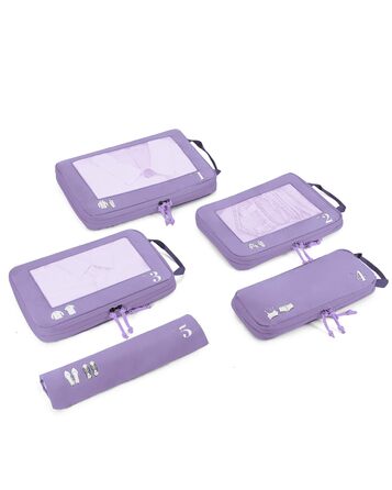 Набір органайзерів для валізи ECOHUB (5 шт.) - компресійні куби для подорожей, рюкзаки, валіза, органайзер для одягу (темно-зелений, світло-фіолетовий)