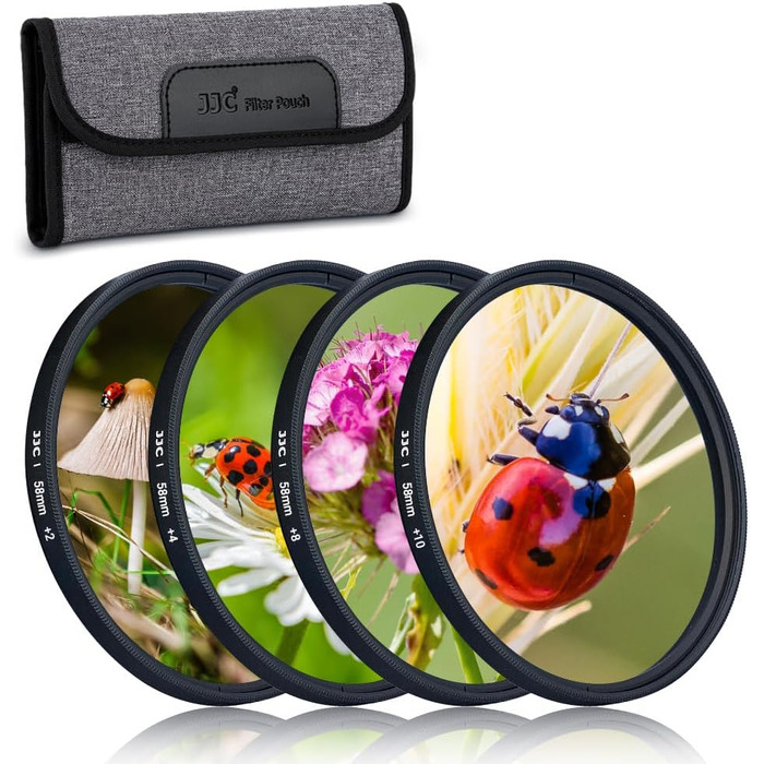 Фільтр JJC 58mm для макрозйомки (набір 4 шт. +2, +4, +8, +10) для Canon, Nikon, Sony, Olympus, Fuji DSLR камер