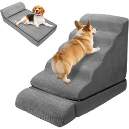 Сходи для собак LitaiL з 6 сходинок, сірі, для високих ліжок, 63.5–76.2 см висота, підходять для собак до 76.2 см