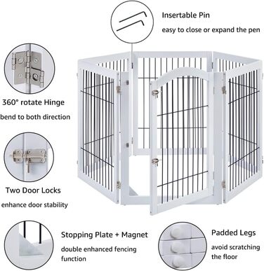 Захисне металеве ґратка для камінів Unipaws, огорожа для собак, 6 панелей, без свердління, для цуценят, 4 ніжки, білий колір