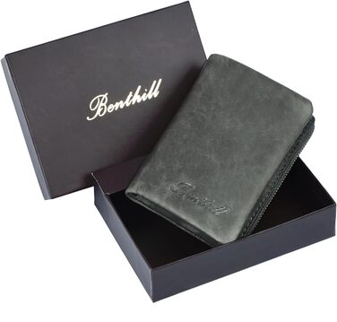 Benthill Small Wallet - Genuine Leather - Women's Wallet with RFID Protection - 6 Card Slots - Slim Wallet incl. Gift Box, Color: Olive - Grey