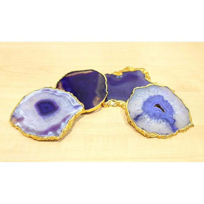 Natural agate coaster set, for bar, beer, coffee, tea, 4 pieces, perfect table accessory, tableware (Purple)