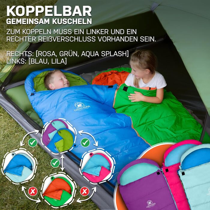Дитячий спальний мішок для хлопчиків та дівчаток до 145 см | 100% бавовна | Легкий та теплий спальник-кокон | Outdoor спальник для кемпінгу [1200г] | Кольори: фіолетовий/бірюзовий (зелений/помаранчевий)