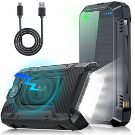 Портативний акумулятор 49800mAh з бездротовою зарядкою, сонячною панеллю, PD 30W, 3 виходи, 2 входи, ліхтарик, для телефонів та планшетів, чорний