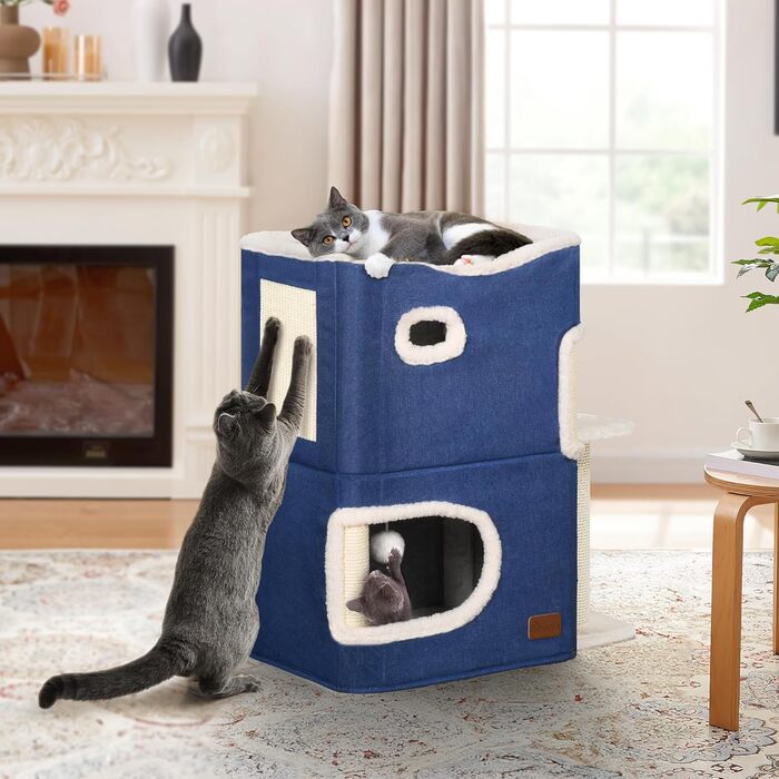YITAHOME Cat House Indoor, Cat Bed for Indoor Cats, Cat Tunnel, Cat Cave, Small Scratching Post, Cat Furniture, Cat Bed Cave, cat caves, Cat Beds (Blue, with Platform)