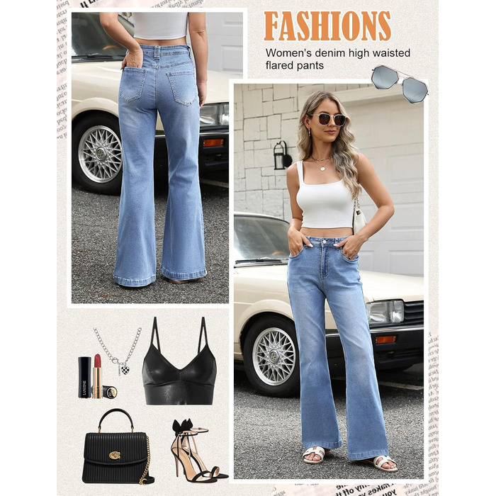 Джинси жіночі Schlaghose з високою талією, Bootcut, еластичні, світло-блакитні, розмір XL