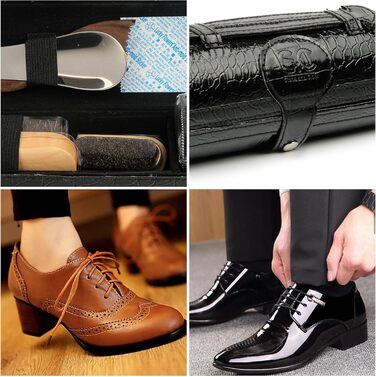 Stone & Clark 12-Piece Leather Shoe Cream & Care Set with Brown Wax, Shoe Brushes for Polishing, Compact Shoe Shine Kit with Horsehair Brushes & PU (Structured Black Kit)