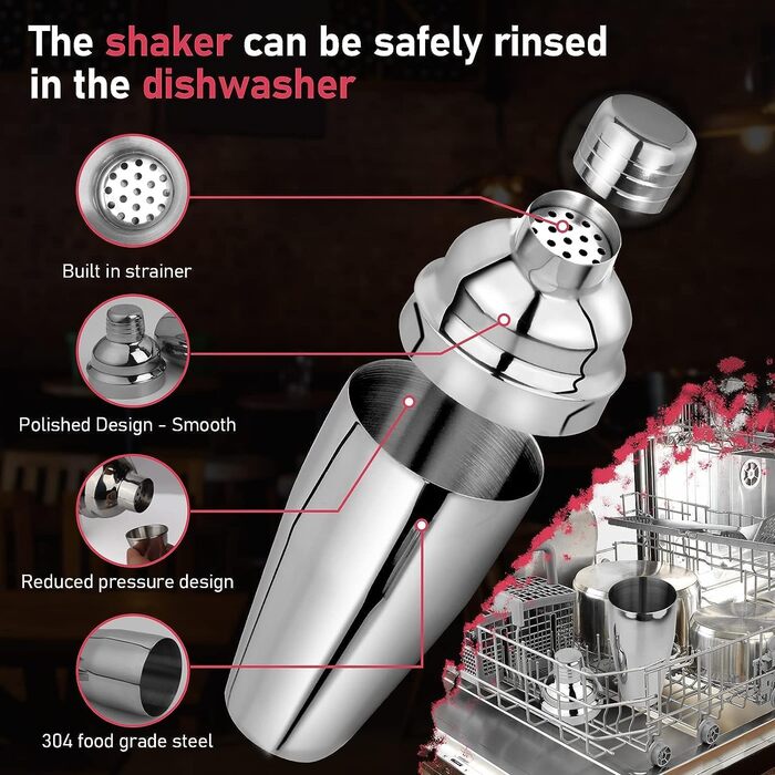 Cocktail Set 750ml Cocktail Shaker, 24pcs Bar Accessories Coctail Mixer Set Barkeepers Friend Jigger, Boston Shaker Bartender Set Decoration for Men Women (Type 4)