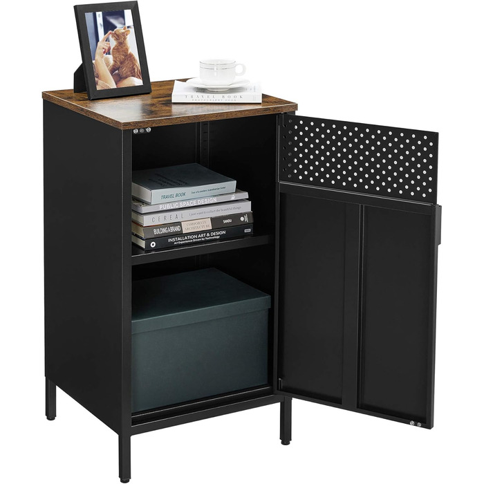 SONGMICS Storage Cabinet, Metal Cabinet, with Double Door, Magnetic Closure, Adjustable Shelf, Steel Frame, 40 x 42.5 x 76 cm, Vintage Brown-Black LSC101B01