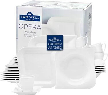 Набір посуду Van Well Opera 30 предметів для 6 осіб, порцеляна, елегантний та сучасний