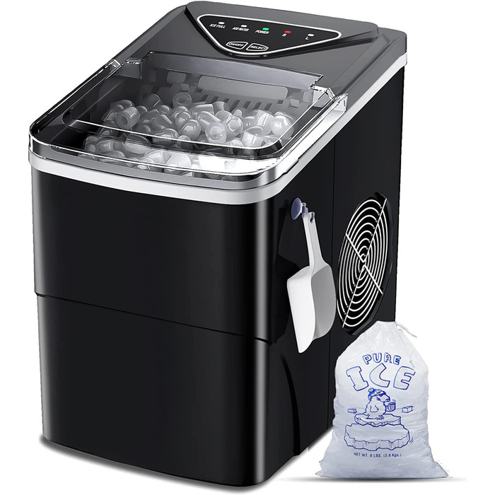Portable Ice Maker - Fast Cube Ice Machine for Home, Kitchen, Office, Bar (Black)